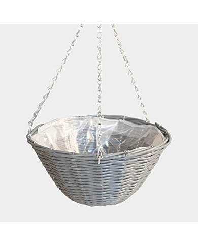 Rattan Effect Grey Hanging Basket