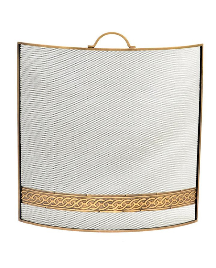 Celtic Curved Fire Screen A/Q Brass 60x65cm Celtic Curved Fire Screen A/Q Brass 60x65cm