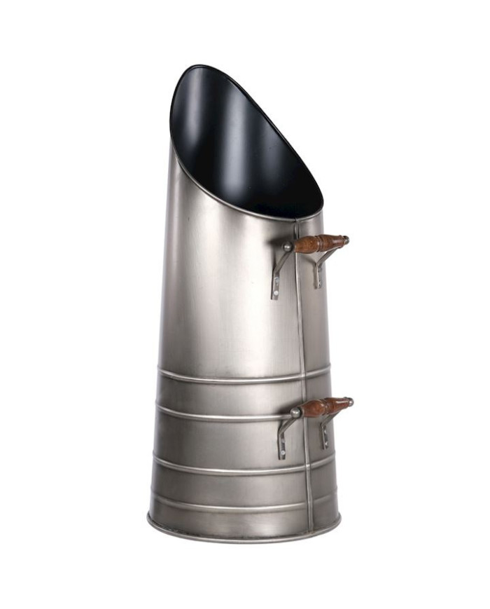 Pewter coal shute with wooden handles
