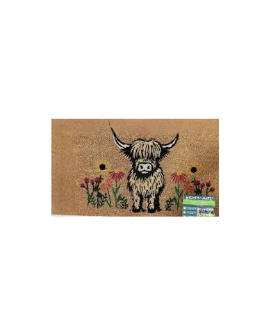 Latex Backed Coir Mat - Highland Cow Floral 45x75