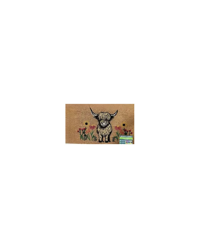 Latex Backed Coir Mat - Highland Cow Floral 45x75