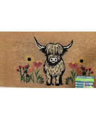 Latex Backed Coir Mat - Highland Cow Floral 45x75