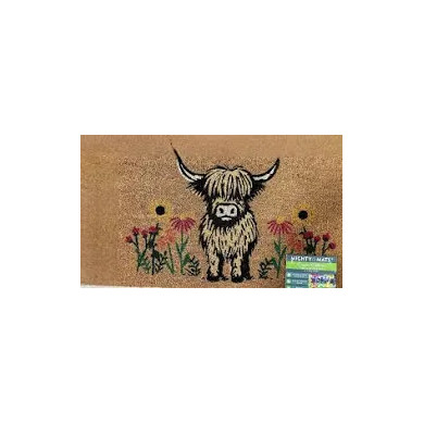 Latex Backed Coir Mat - Highland Cow Floral 45x75