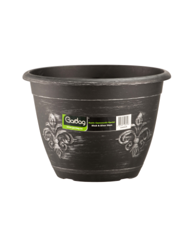 Rustic Round Planter Black & Silver 30cm