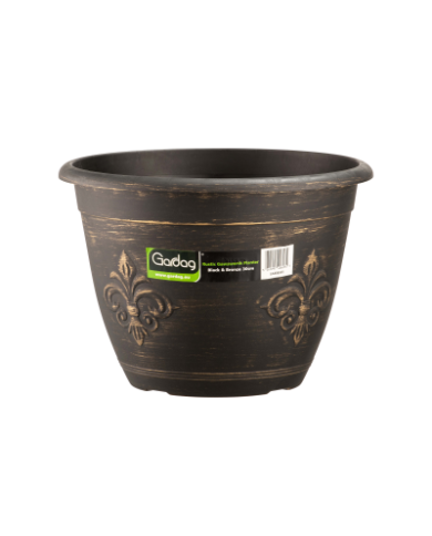 Rustic Round Planter Black & Silver 30cm